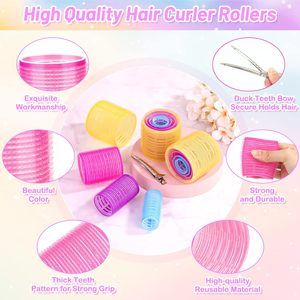 Bigoudis en plastique sans chaleur, type cylindre à clipser, pour boucler les cheveux avec pinces, diamètre 32 mm, violet et jaune - Product Image 5