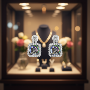 Pendientes Geométricos de Cuarzo Arcoíris en Oro Blanco con Halo de Diamantes, Joyería de Lujo para Uso Diario, Modelo E386 - Product Image 2