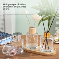 Flacon cylindrique vide en verre cristal pour parfum d'ambiance, avec couvercle en bois, pour la décoration de salle de bain et chambre à coucher