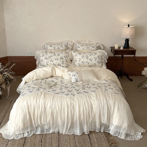 Juego <span class=keywords><strong>de</strong></span> Sábanas <span class=keywords><strong>de</strong></span> Cuatro Piezas <span class=keywords><strong>de</strong></span> Algodón <span class=keywords><strong>de</strong></span> Fibra Larga Estilo Princesa Francesa, Fundas <span class=keywords><strong>de</strong></span> Almohada, Juego <span class=keywords><strong>de</strong></span> Fundas <span class=keywords><strong>de</strong></span> Edredón - Product Image 1