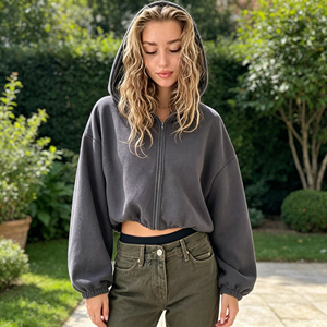 2026 Veste courte à capuche zippée pour femme, style européen et américain, en coton doux, coupe ample et polyvalente, vente en gros - Product Image 3