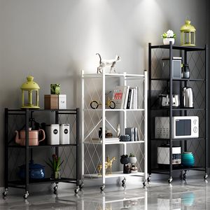 Étagère de cuisine pliable multi-niveaux à 5 étages, moderne, pour la maison, pliable, empilable, en acier inoxydable blanc et noir - Product Image 3