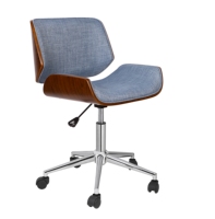 Chaise de bureau pivotante réglable avec structure en bois courbé noyer et revêtement en cuir PU blanc, chaise de salle à manger moderne