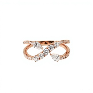 DEF Color VS VVS Clarity 10K 14K 18K Solid Gold Pear & Round Lab Diamond Twisted <b>Band</b> Designer Moissanite Stackable Wedding <b>Ring</b> - Product Image 2