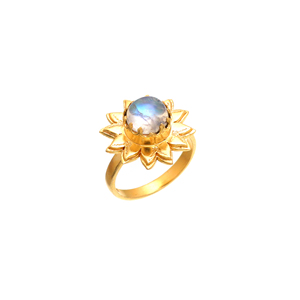 Exclusive Rainbow <b>Moonstone</b> Jewelry Gold Plated 925 Sterling Silver Round Shape Gemstone <b>Rings</b> - Product Image 1
