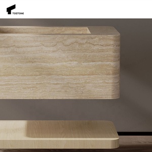 Тостон натуральный травертин тщеславие гладкий дизайн каменная ванная комната роскошь для Квартиры Виллы отель пентхаус Декор - Product Image 3