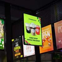 Panneau publicitaire suspendu, affiche éclairée par LED, boîte à lumière ultra-mince en verre trempé pour boutique de thé au lait
