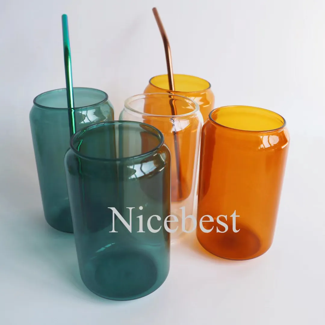 סיטונאי custom עמיד creative צבעוני זכוכית יכול עם קשיות עבור חלב קפה סודה פופ בירה קוק קר לשתות יכול זכוכית