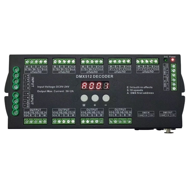36 Channels DMX512 Decoder for RGBW LED Strip DC9V-24V 2A/CH