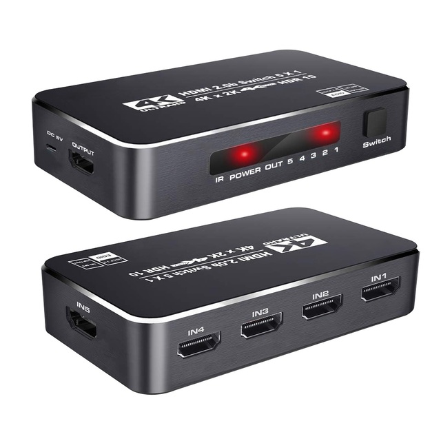 SYONG HDMI Switch 5 in 1 Out 4K 60Hz, 18Gbps High Speed HDMI Splitter Switcher with IR Remote Control HDR10 HDCP 2.2 & 3D for TV