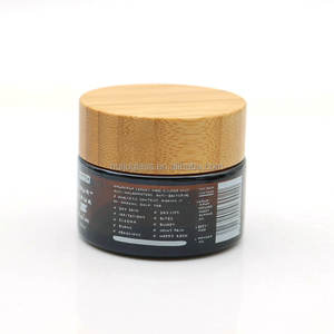 Pots de crème en verre ambré imprimés avec dessus en <span class=keywords><strong>bambou</strong></span> <span class=keywords><strong>noir</strong></span> Bouteilles en verre brun avec couvercle en <span class=keywords><strong>bambou</strong></span> 5g 10g 15g 20g 30g 50g 100g - Product Image 1