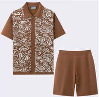 Ensemble décontracté deux pièces pour homme en maille jacquard à col rabattu, comprenant un cardigan à manches courtes et un short, pour le commerce extérieur