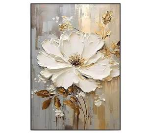Flor <span class=keywords><strong>de</strong></span> oro hecha a mano pintura <span class=keywords><strong>al</strong></span> <span class=keywords><strong>óleo</strong></span> textura 3D lujo Floral 'Maglonia flor' arte <span class=keywords><strong>de</strong></span> la pared diseño abstracto para la decoración <span class=keywords><strong>de</strong></span> la habitación - Product Image 1