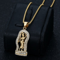 Nouveau style Collier pendentif déesse Chaîne en acier inoxydable Plaqué or Strass Bijoux tendance Hip Hop