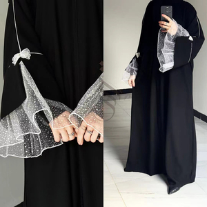 Nida Style Simple Femmes Robe Noir Abaya Islamique Musulman Vêtements <span class=keywords><strong>Dentelle</strong></span> Manchette À Manches Longues Maxi Robe Robe Caftan <span class=keywords><strong>Djellaba</strong></span> Ramadan - Product Image 2
