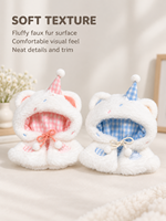 Vêtements pour poupées en peluche personnalisés OEM, cape mini 10 cm, tenue en fausse fourrure douce avec capuche oreilles de chat