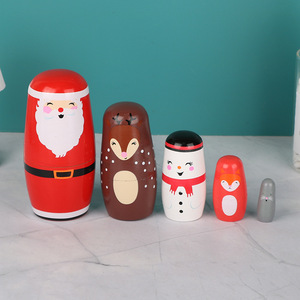 Offre Spéciale : Ensemble de Poupées Matriochka Artisanales en Bois – Motifs Renne, Bonhomme de Neige, Renard, Souris – Ornement de Bureau Empilable - Product Image 4