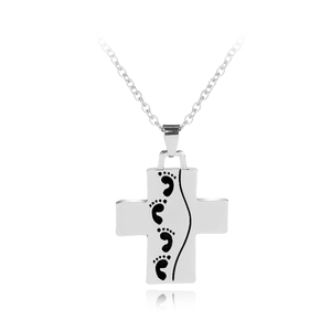 Collar ZRM de Aleación de Zinc con Colgante de Cruz y Huellas, Joyería de Moda con la Frase 'Dijo <span class=keywords><strong>Dios</strong></span>: Mi Hijo, <span class=keywords><strong>Te</strong></span> <span class=keywords><strong>Amo</strong></span>', Estilo Punk para Hombre - Product Image 1