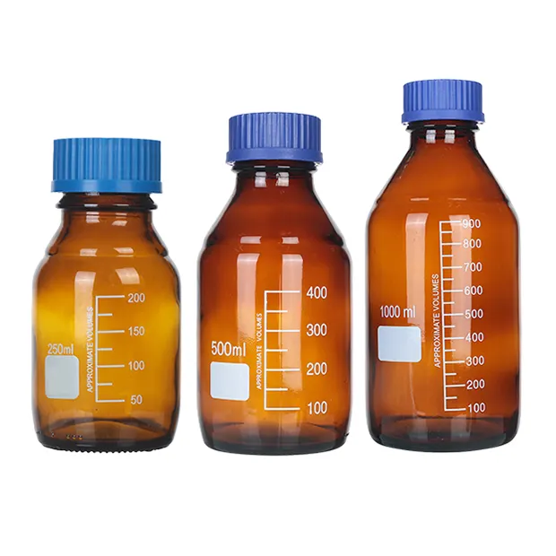 Боросиликатное стекло лабораторный прозрачный Янтарный GL45 синий колпачок бутылка с реагентом 100 мл 250 мл 500 мл
