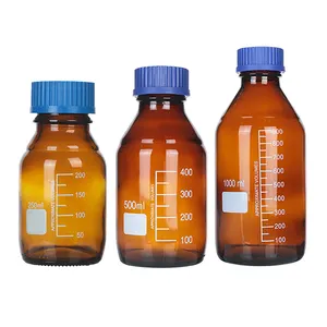 Flacon de réactif de média à bouchon bleu GL45 ambre clair de laboratoire en verre borosilicaté 100mL 250mL 500mL