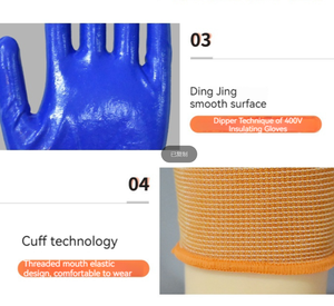 Gants de travail de sécurité à écran tactile ultra-minces 400V pour électriciens Gants isolés dédiés à basse tension enduits de latex et de PU - Product Image 4