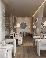 Ensemble de mobilier haut de gamme sur mesure pour confiserie, vitrine en verre, mobilier en bois pour café, design d'intérieur complet pour café.