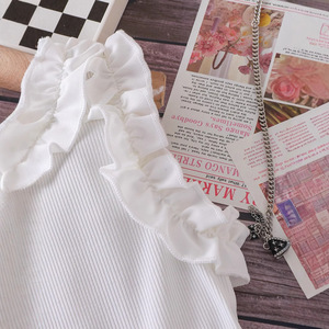 Conjunto de Dos Piezas para Niñas, Chaleco Blanco sin Mangas y Pantalones Cortos de Mezclilla, Moda de Verano RTS - Product Image 4
