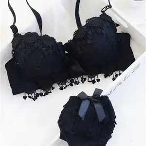 Hochwertige Spitze Blumen BH Höschen Sets Schöne Mädchen Süße japanische Bügel Push Up Spitze BH Set