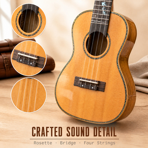 Ukelele de Concierto de 23 Pulgadas, Tapa de Abeto Sólido, Fondo y Lados de Madera de Fresno, Acabado Brillante, Clavijero Ranurado, 4 Cuerdas, OEM ODM - Product Image 3