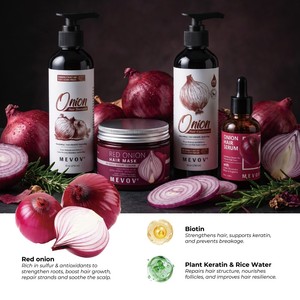 Kit de Soins Capillaires à l'Oignon Rouge pour Cuir Chevelu Irrité, Traitement Naturel <span class=keywords><strong>Anti</strong></span>-<span class=keywords><strong>Chute</strong></span> et Favorisant la Croissance, Marque Privée, Shampoing et Après-Shampoing - Product Image 4