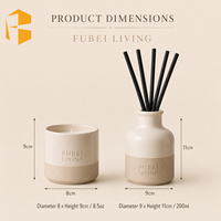 FUBEI LIVING Coffret Diffuseur à Bâtonnets et Bougie en Céramique, Parfum d'Ambiance de Luxe pour la Maison, Bicolore Crème et Sable Mat, Idéal Cadeau de Pendaison de Crémaillère
