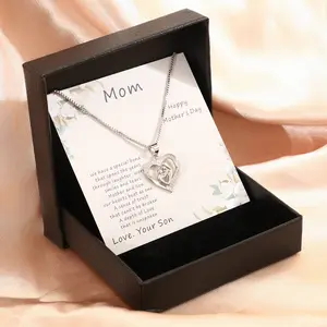 Qiuhan New Mother's Day Mom Love Heart Crown Women Star Necklace Gift Card