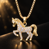 Collier pendentif cheval en laiton plaqué or 18 carats avec micro-pavé de pierres CZ, chaîne maille hip-hop, bijoux OEM ODM disponibles