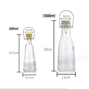 Bouteilles en verre coniques réutilisables faites à la main pour <span class=keywords><strong>jus</strong></span> et boissons, 500 ml et 1000 ml, avec bouchon à bascule, couvercle à clip et poignée - Product Image 5