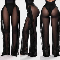 Aangepaste logo dames doorschijnende mesh ruffle broek zwembroek bikini onderdeel cover-up boardshorts en zwemshorts dropshipping