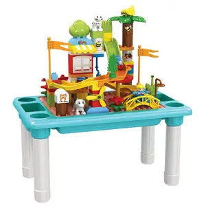 多功能益智玩具拼装积木汽车滑梯模型建筑玩具积木桌儿童