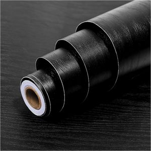 Papel tapiz de grano de madera negra, película de decoración protectora, <span class=keywords><strong>vinilo</strong></span> extraíble autoadhesivo decorativo <span class=keywords><strong>para</strong></span> encimeras - Product Image 1