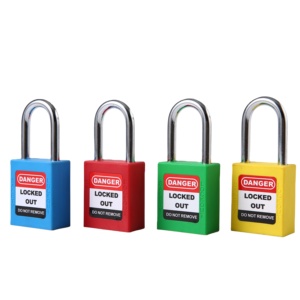 Cadenas <span class=keywords><strong>de</strong></span> sécurité industriel Loto Loto 38 mm avec anse rouge en acier inoxydable et corps en nylon, certifié CE, à clé maîtresse, garantie 1 an - Product Image 1