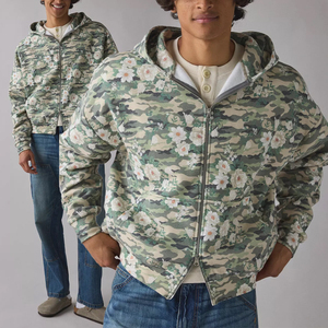 Sweat à capuche zippé KingSen pour homme, 100% coton molletonné, imprimé camouflage floral sur toute la surface, fermeture éclair double curseur, coupe ample, style streetwear - Product Image 1