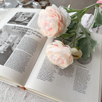 Bunga Sutra Buatan Tangan 3 Kepala Lotus Ranunculus Peony-Dekorasi Hari Ibu & Tahun Baru Imlek