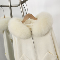 Automne hiver femmes fermeture éclair à manches longues tricot Cardigan manteau hauts à capuche détachable grand col de fourrure de renard réel luxe femme pull