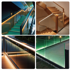Accessoires de garde-corps de balcon <span class=keywords><strong>en</strong></span> verre à canal <span class=keywords><strong>en</strong></span> U avec éclairage LED, Système de garde-corps <span class=keywords><strong>en</strong></span> verre sans cadre noir moderne personnalisé pour escalier et terrasse - Product Image 6