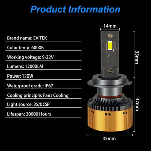 G6 High Power 120W 12000Lm H7 Led Headlight <b>Bulb</b> 12V High Low Beam H4 Led Headlight 6000K <b>White</b> H1 H11 9005 9006 9012 Led - Product Image 3