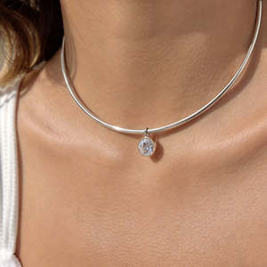 Collana Girocollo Classica con Ciondolo a Forma di Uovo in Zircone Bianco, <span class=keywords><strong>Catena</strong></span> in Acciaio Inossidabile Placcato Oro, Design Geometrico, Regalo per Donna - Product Image 2