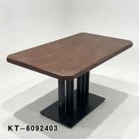 Table de café rectangulaire moderne en bois massif avec plateau en placage multicouche et base en métal noir, table de salle à manger pour restaurant