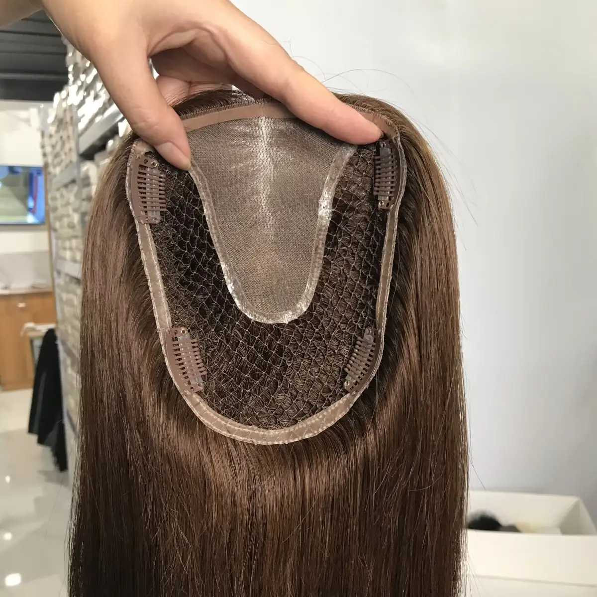 Silk Fishnet Topper Remy Human Hair Top Piece Silk Network Toupee Lady Hair Natural Looking Scalp MonoFishnet Women Topper