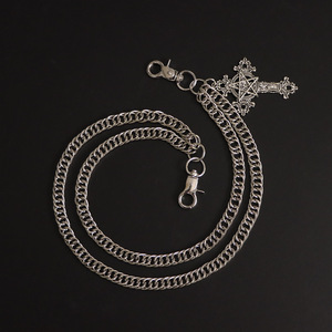 Dark <b>Pentagram</b> Cross Pendant Double Chain Metal Pants Chain Retro Gothic Style Hip Hop Punk Casual Waist Chain Tibetan Silver - Product Image 4
