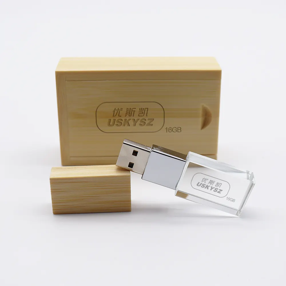 High Quality Wedding Gift Glass USB Flash Drive 2.0 Engrave Logo 1GB 2GB 4GB 8GB USB Memory Stick 16GB 32GB 64GB 128GB Pen Drive