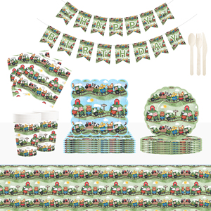 DAMAI Nouveaux Assiettes, Gobelets et Serviettes en Papier Jetables Thème Train et Animaux de la Ferme pour Fêtes et Célébrations d'Anniversaire - Product Image 1