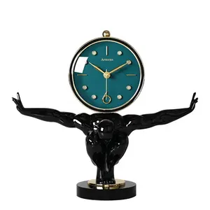 European unique resin portrait desk clock light luxury black crystal table clock for home decor